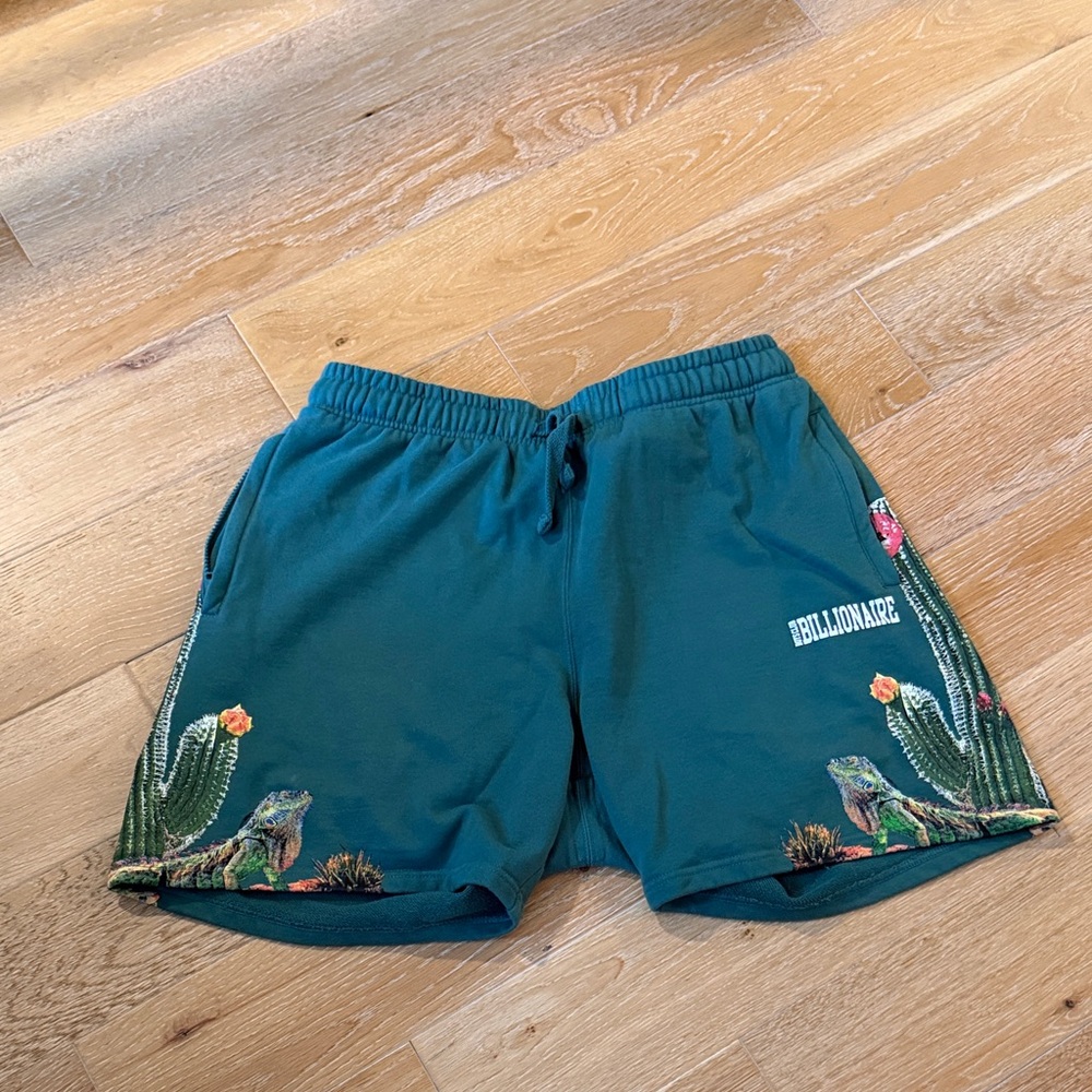 Billionaire Boys Club Teal Athletic Shorts with Cactus and Lizard Design